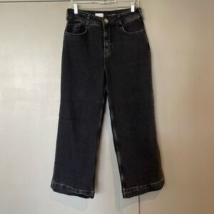 PILCRO the skipper cropped wide leg jean / 28 / washed black denim
